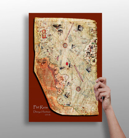 Piri Reis Map metal wall art print with historical design