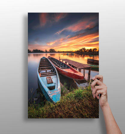 Sunset Lake View metal wall art print with scenic color