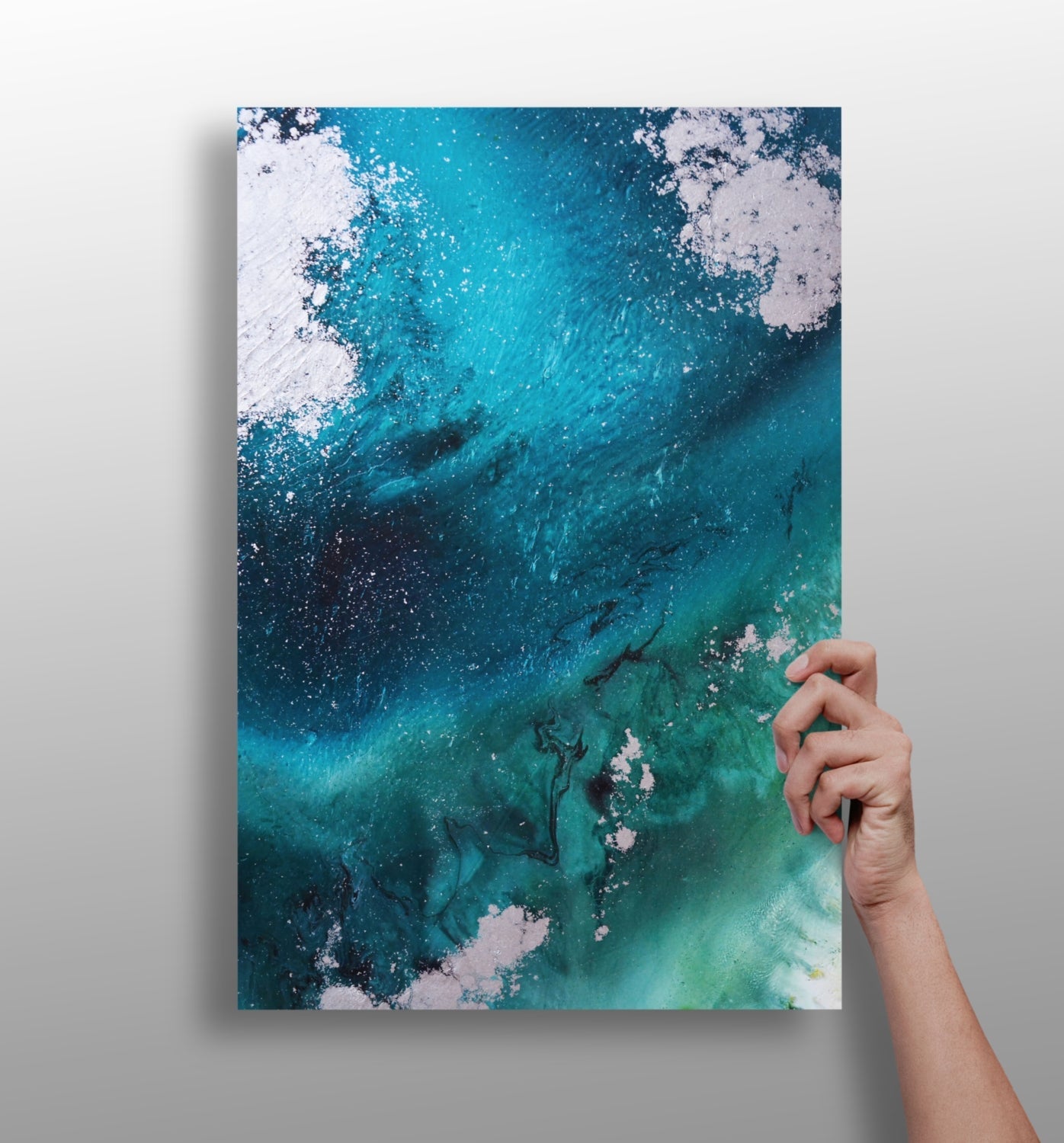 Abstract Paint Teal metal wall art with bold splash of color design