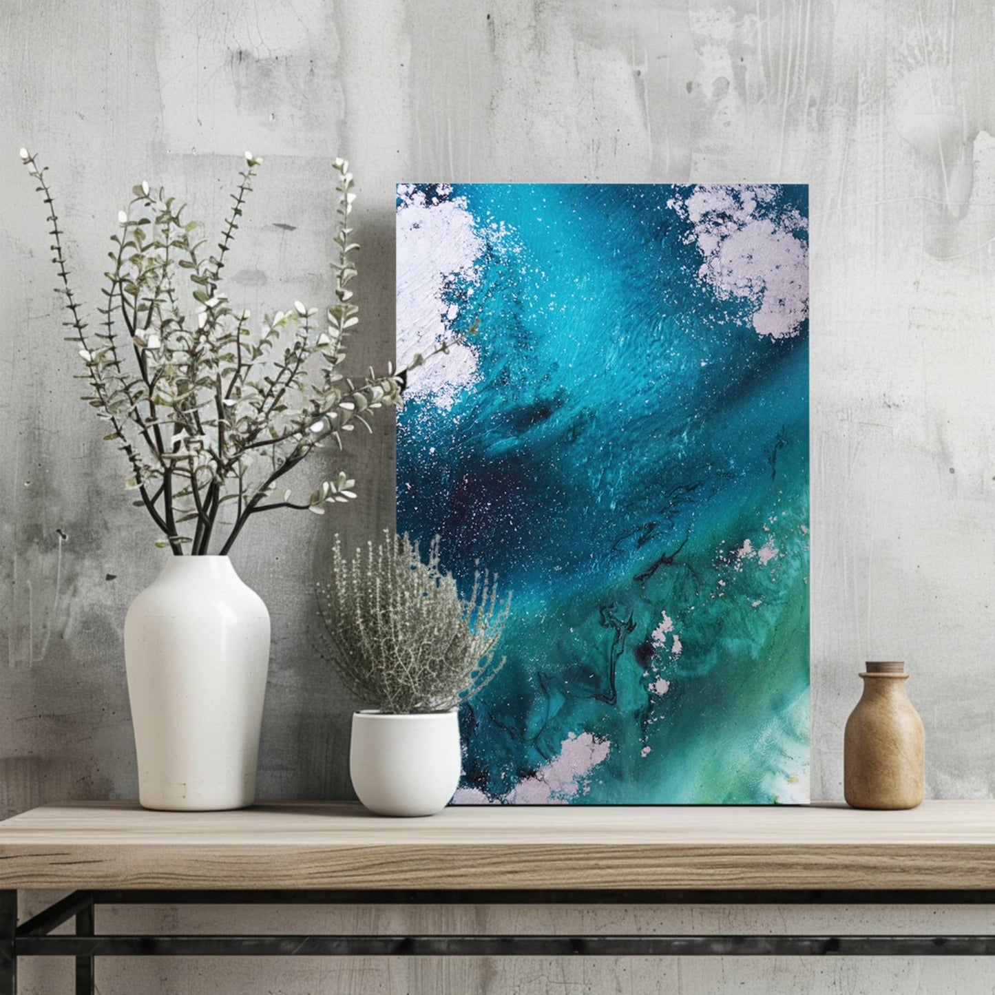 Abstract Paint Teal I Metal Wall Art