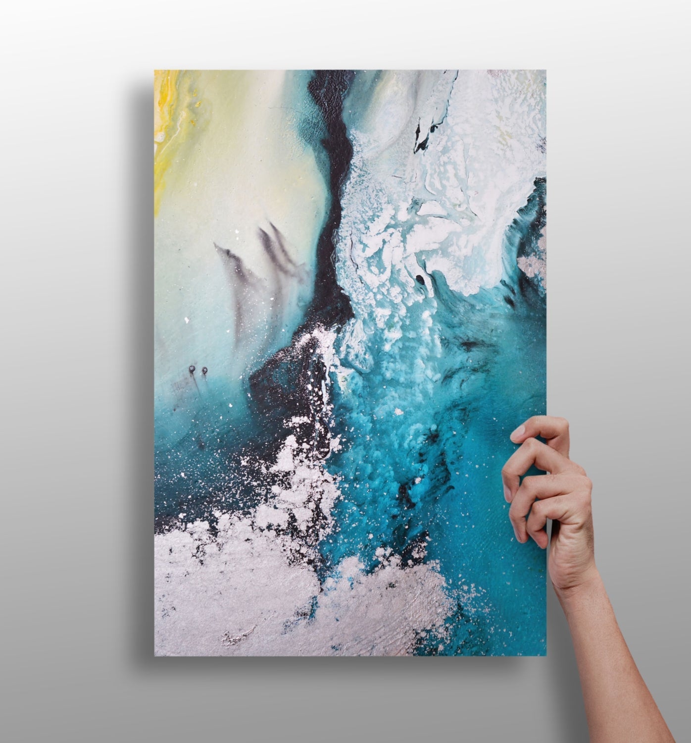 Abstract Paint Teal metal wall art with bold splash of color design