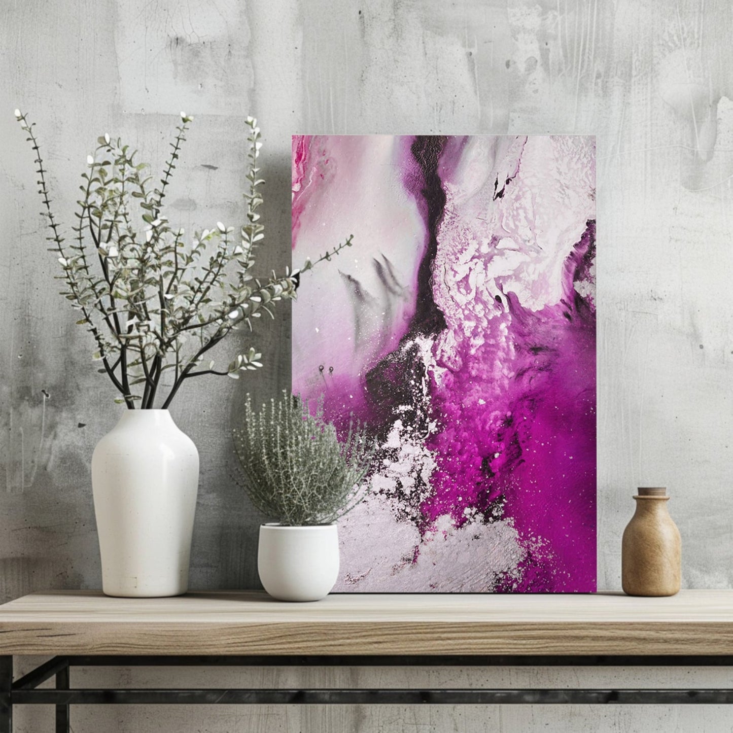 Abstract Paint Fuschia Metal Wall Art