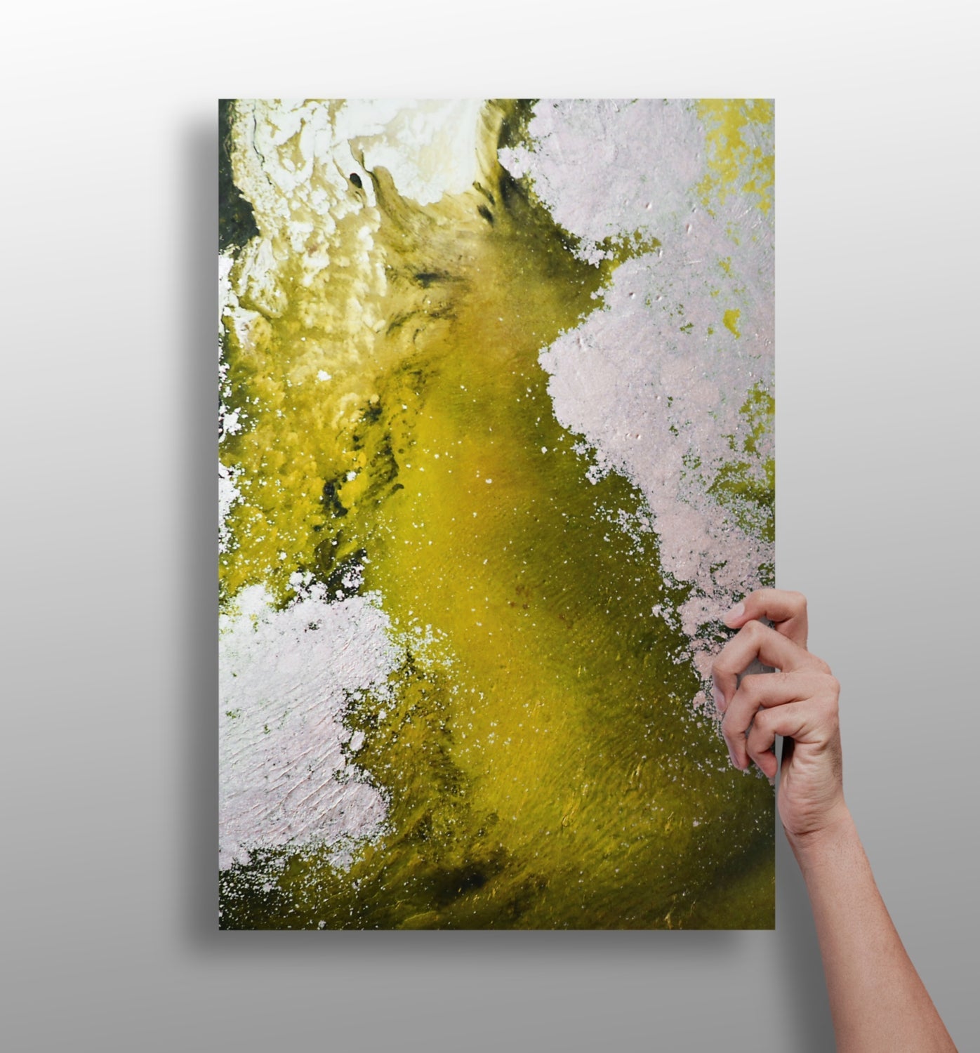 Abstract Paint Yellow metal wall art with bright splash of color design