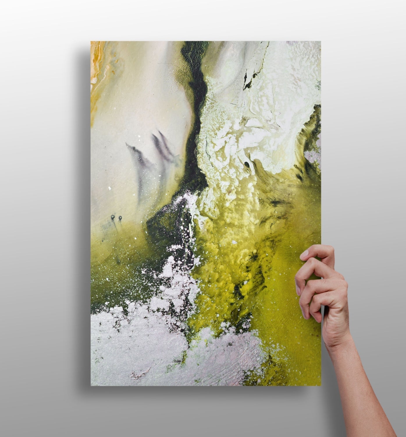 Abstract Paint Yellow metal wall art with bright splash of color design
