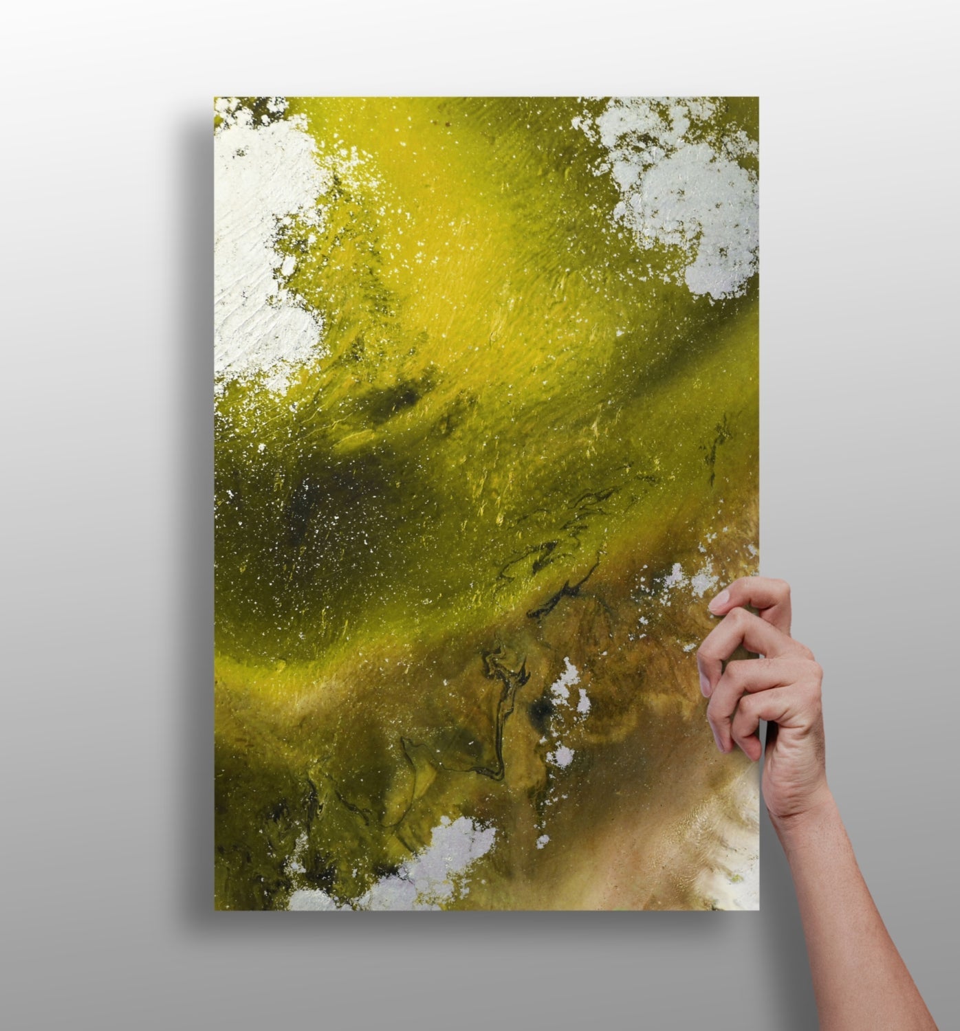 Abstract Paint Yellow metal wall art with bright splash of color design