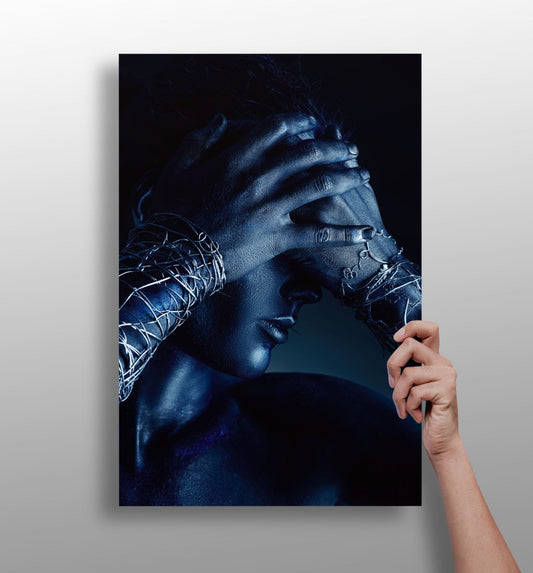 Woman metal wall art print with modern portrait design