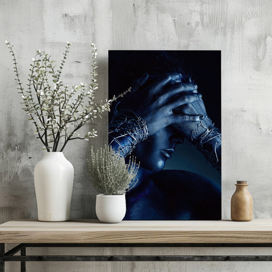 Blue Hands Barbed Wire Aluminum Print