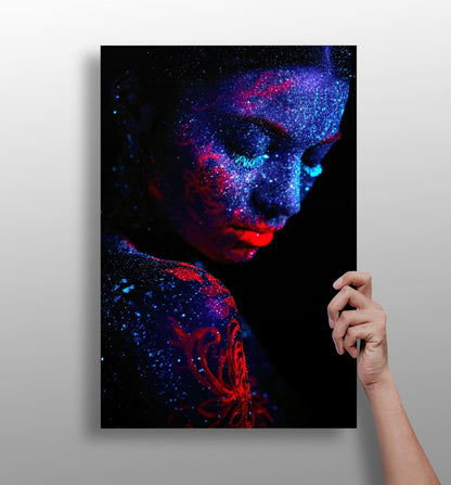 Painted Woman Aluminum Print with expressive painted portrait design