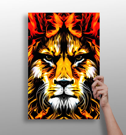 Lion metal wall art print with vivid color detail