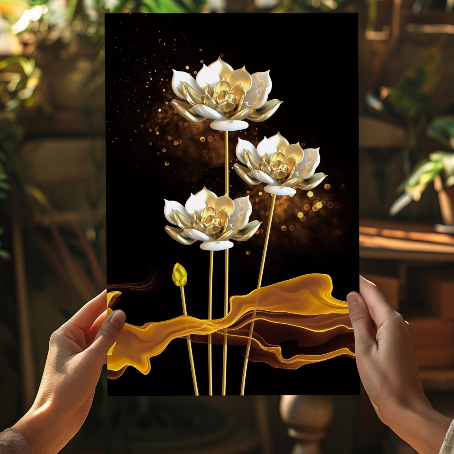 Golden Flower Abstract Metal Wall Art
