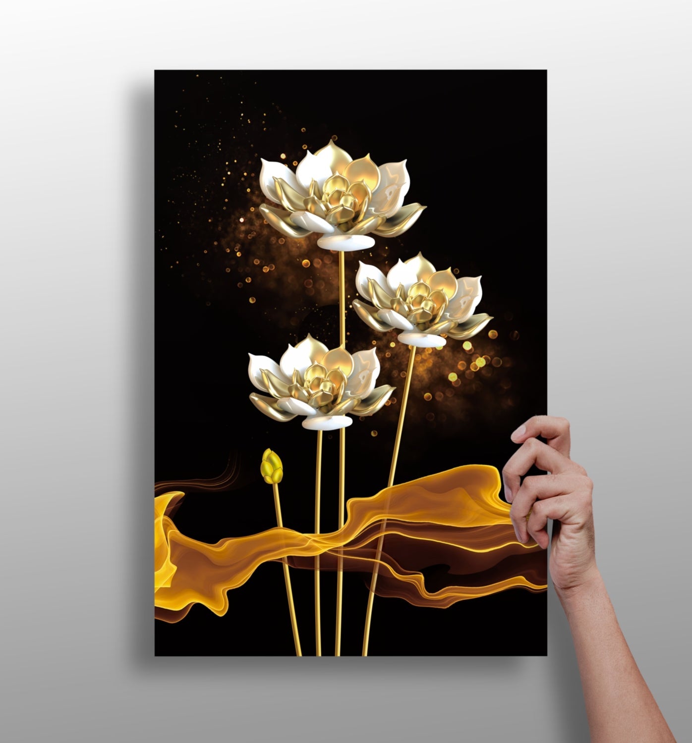 Golden flower abstract metal wall art print