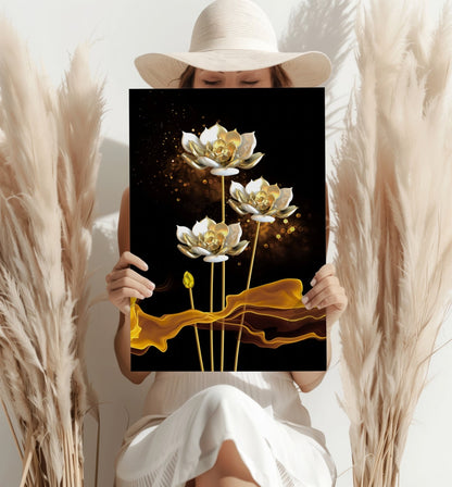 Golden Flower Abstract Metal Wall Art