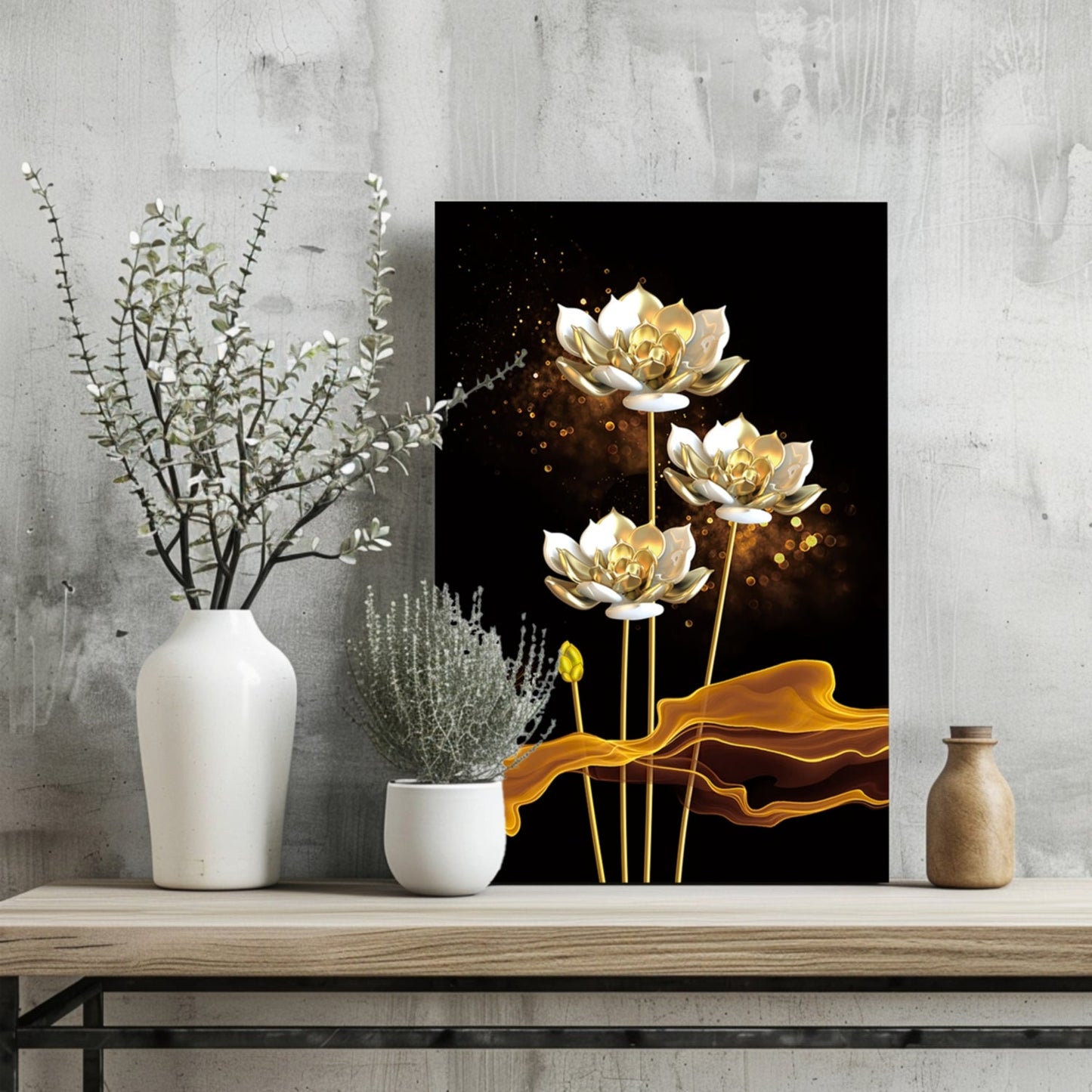 Golden Flower Abstract Metal Wall Art