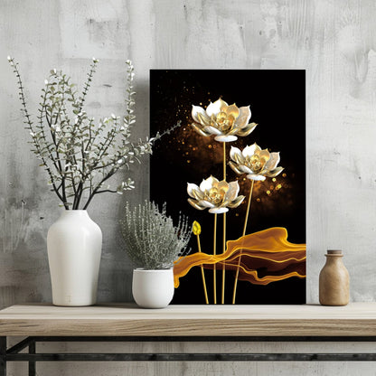 Golden Flower Abstract Metal Wall Art