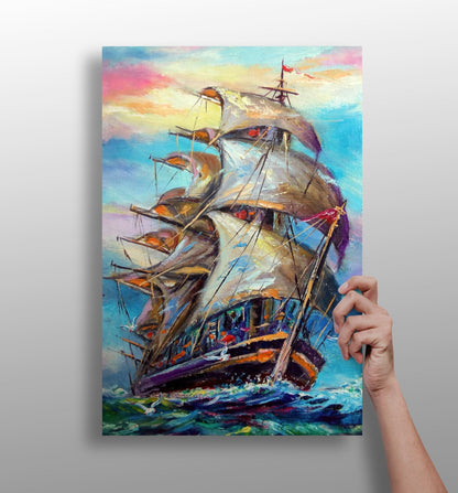 Old Ship metal wall art print with nautical design