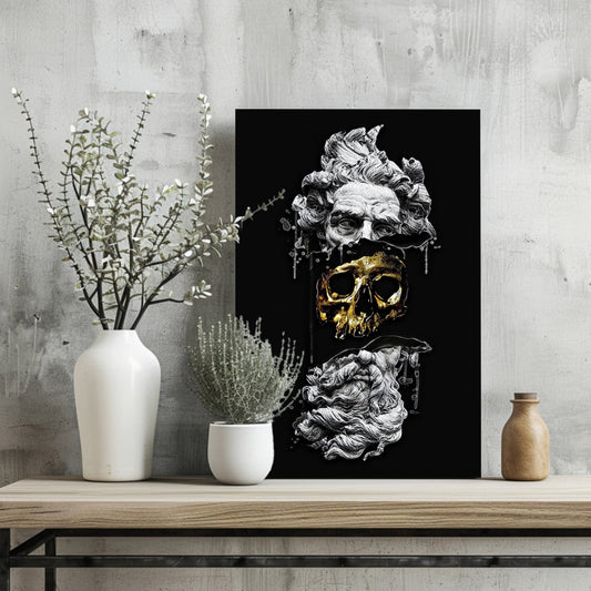 Gold Skull Split Marble Bust Aluminum Print