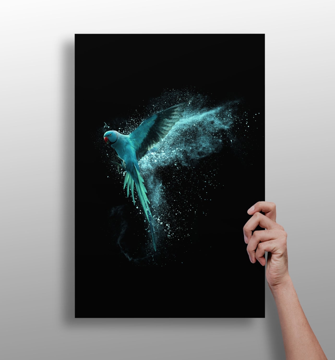 Teal parrot metal wall art print