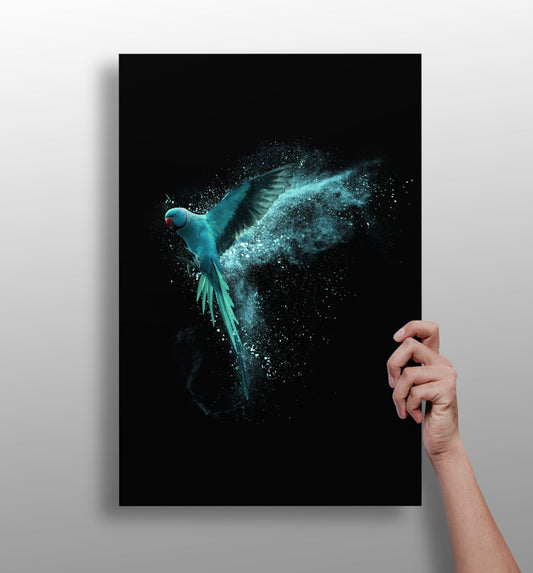 Teal parrot metal wall art print