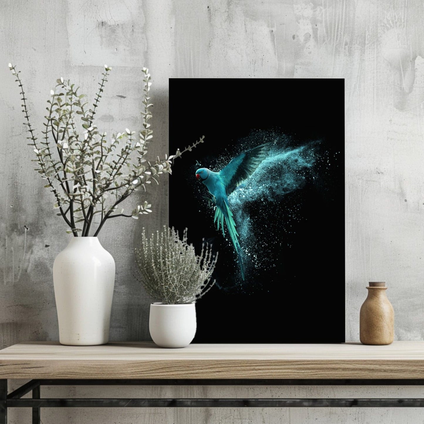 Teal Parrot Metal Wall Art