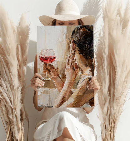 Woman Holding Wine Metal Wall Art