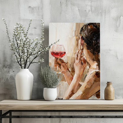 Woman Holding Wine Metal Wall Art
