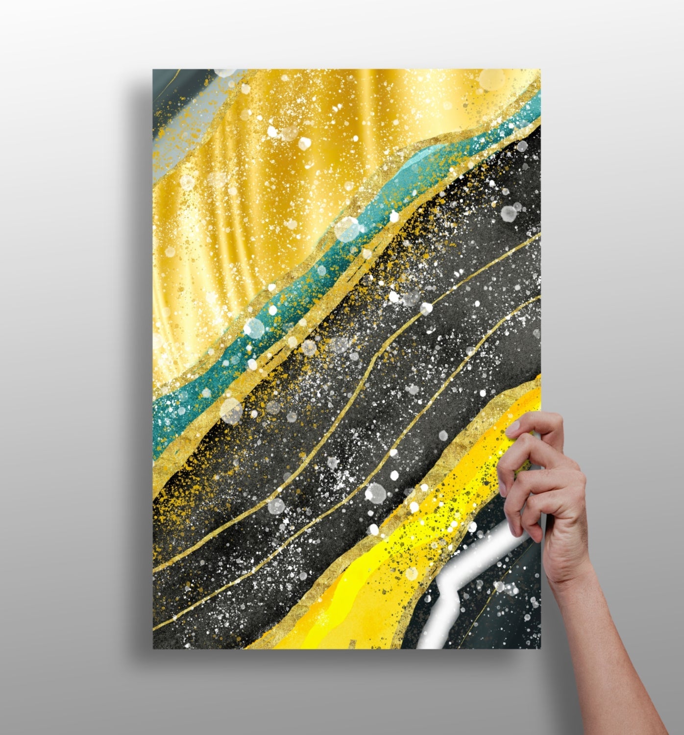 Golden plates metal wall art print on aluminum panel