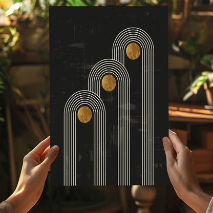 Triple Arch Gold Moons Noir Metal Wall Art