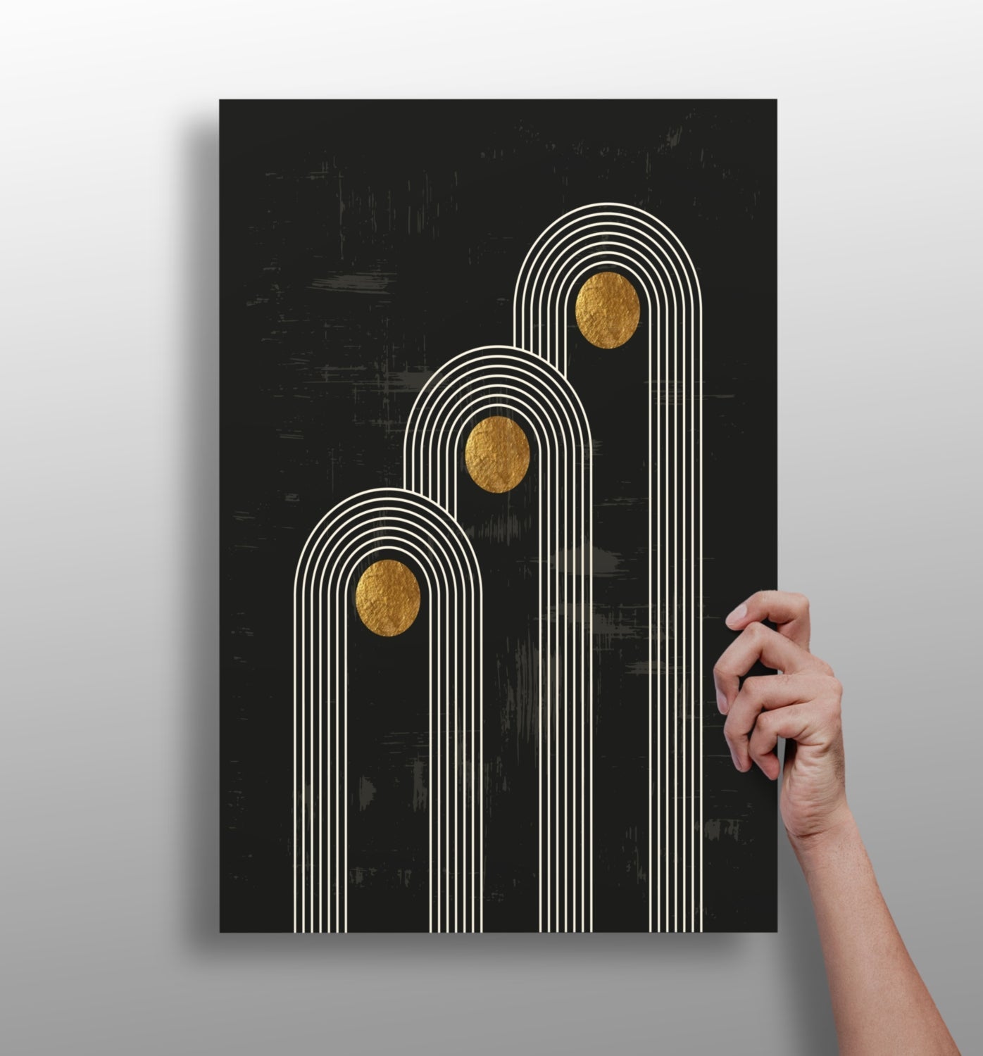 Triple arch gold moons metal wall art