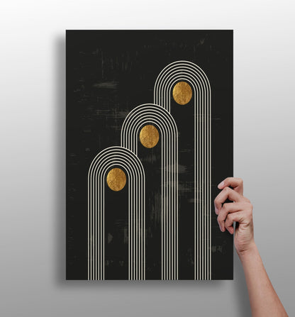 Triple arch gold moons metal wall art