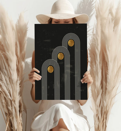 Triple Arch Gold Moons Noir Metal Wall Art