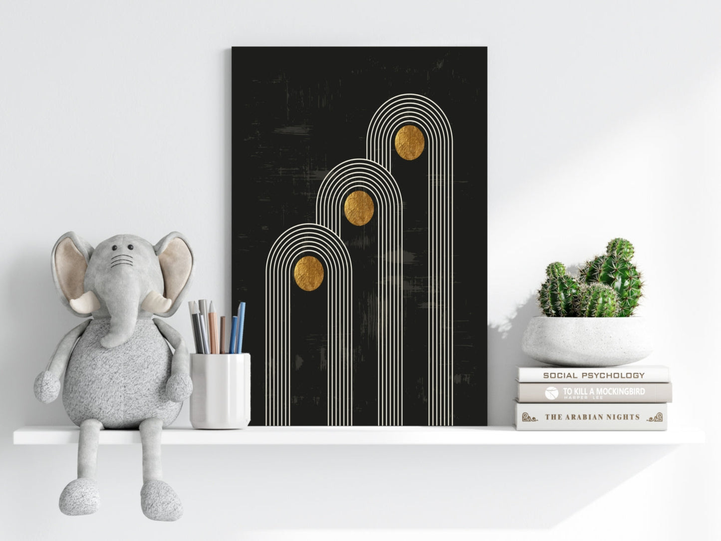 Triple Arch Gold Moons Noir Metal Wall Art