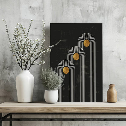 Triple Arch Gold Moons Noir Metal Wall Art