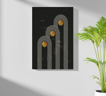 Triple Arch Gold Moons Noir Metal Wall Art