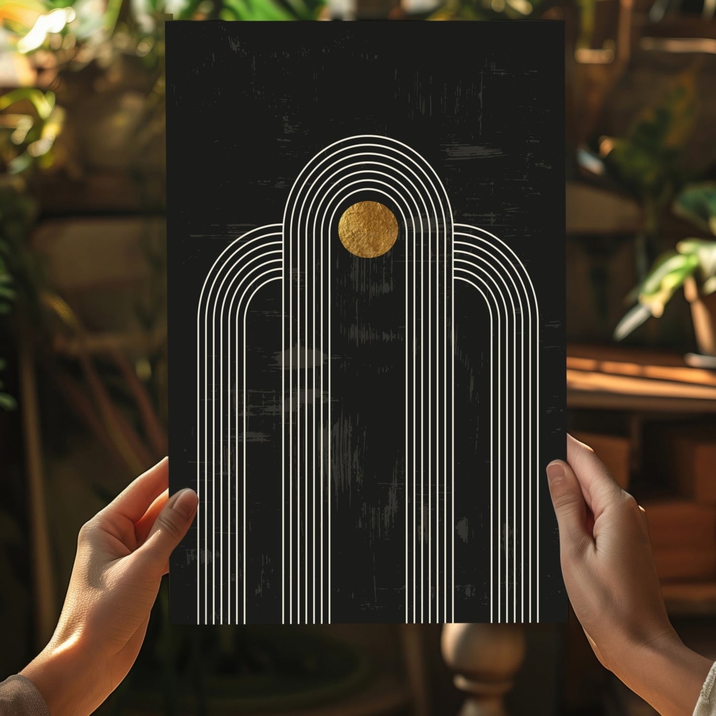 Single Arch Gold Sun Charcoal Metal Wall Art