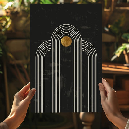 Single Arch Gold Sun Charcoal Metal Wall Art