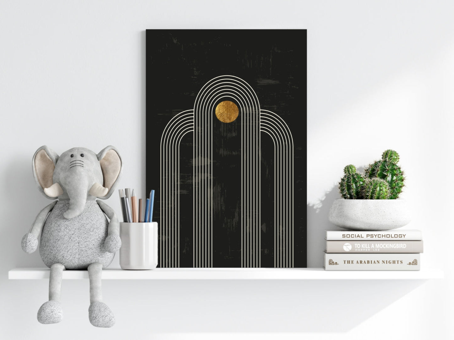 Single Arch Gold Sun Charcoal Metal Wall Art