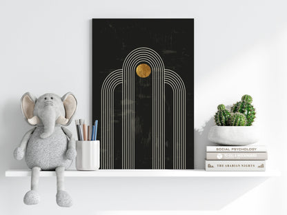 Single Arch Gold Sun Charcoal Metal Wall Art