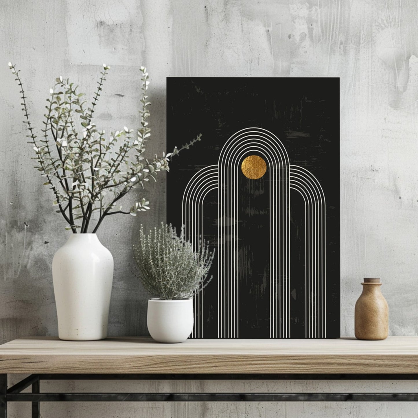 Single Arch Gold Sun Charcoal Metal Wall Art