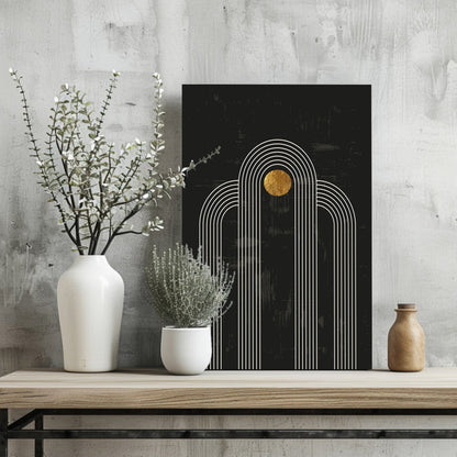Single Arch Gold Sun Charcoal Metal Wall Art