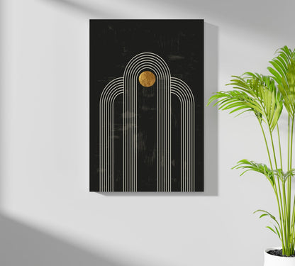 Single Arch Gold Sun Charcoal Metal Wall Art