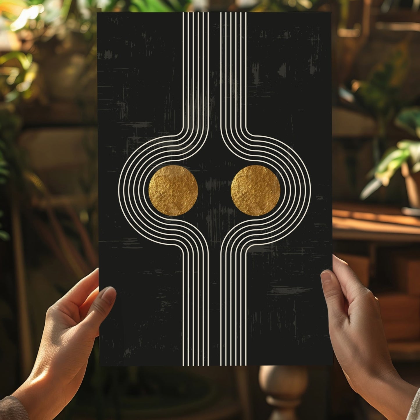 Mirrored Curves Twin Gold Discs Metal Wall Art