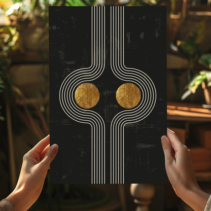 Mirrored Curves Twin Gold Discs Metal Wall Art