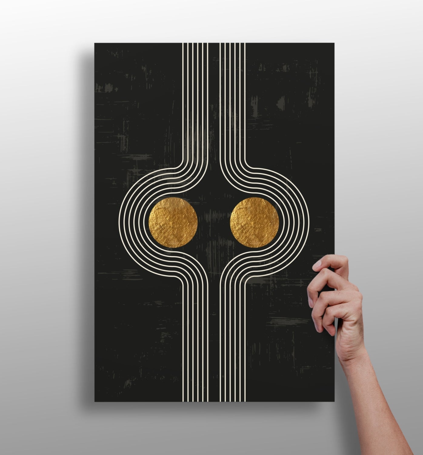 Mirrored curves twin gold discs metal wall art