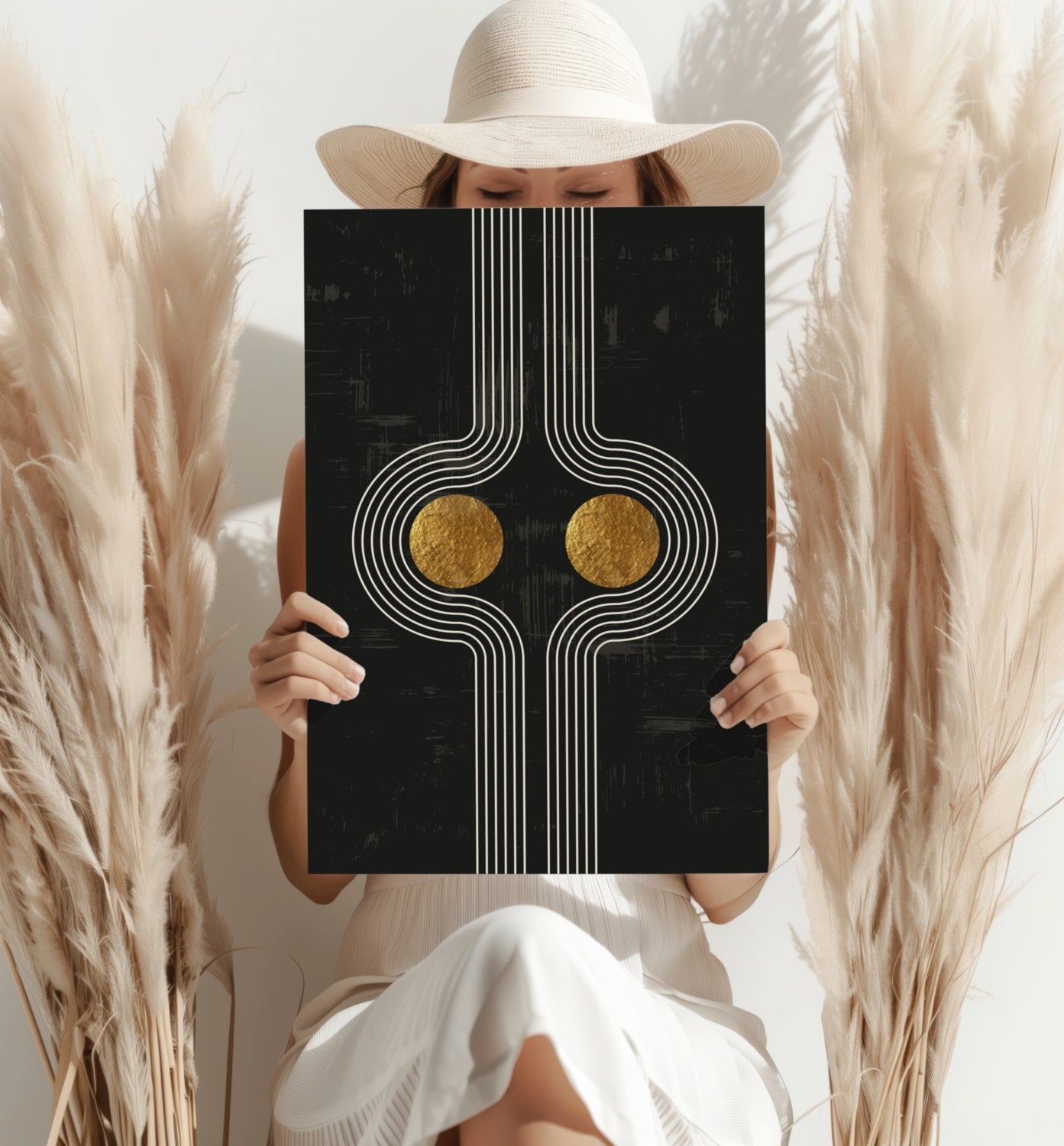 Mirrored Curves Twin Gold Discs Metal Wall Art