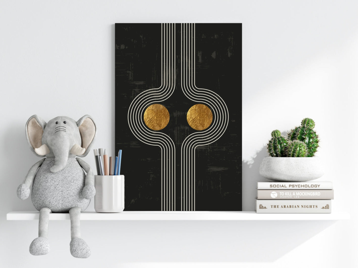 Mirrored Curves Twin Gold Discs Metal Wall Art