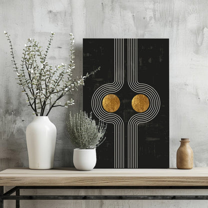 Mirrored Curves Twin Gold Discs Metal Wall Art