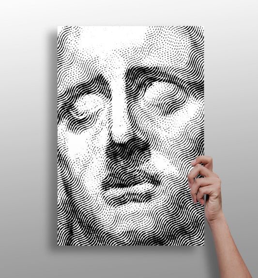 Statue Head metal wall art print with matte aluminum finish