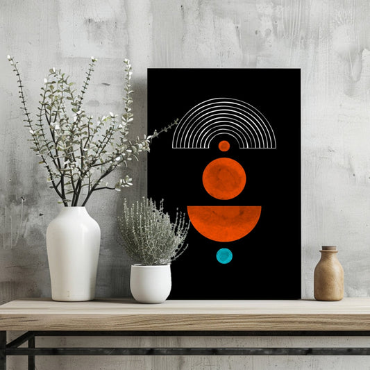 Orange Circles White Arch On Black Aluminum Print