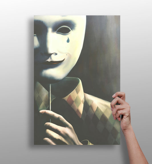 Mask of Reality abstract metal wall art with line-work