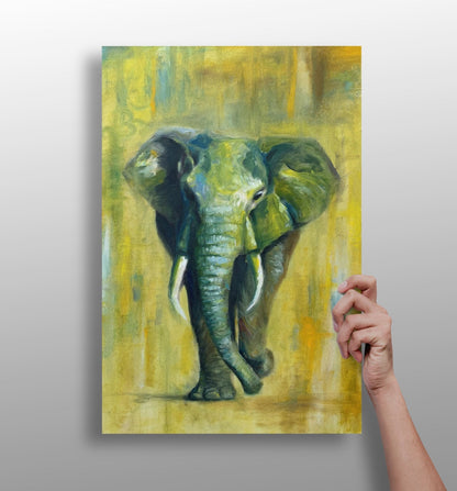 Elephant artwork on 4mm matte aluminum panel, easy mount Command Strip wall print